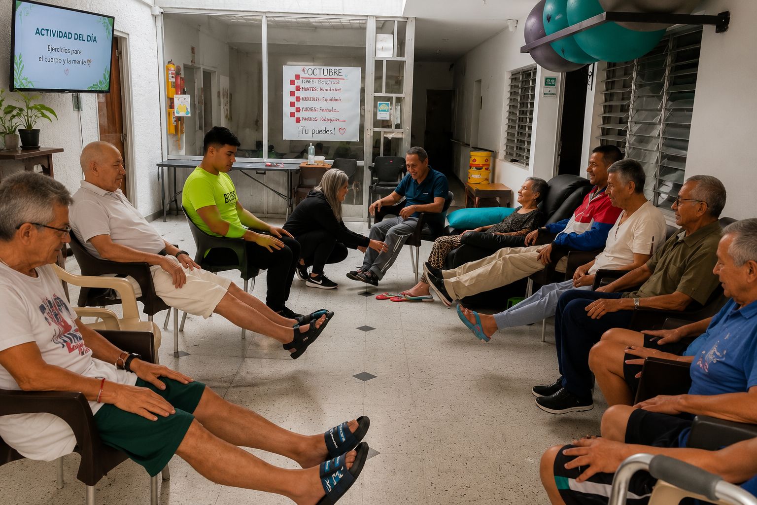 Área común del hogar geriátrico Sonríe a la Vida en Medellín, ambiente cálido y seguro